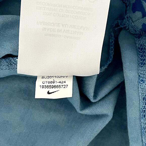 Nike Shirt Mens Large Cerulean Blue Contrast Just Do It Plaque Orange Geometric - Picture 5 of 10